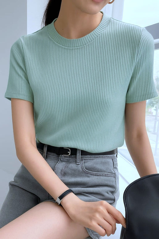 Ladies Rib T-Shirt Cadet Blue