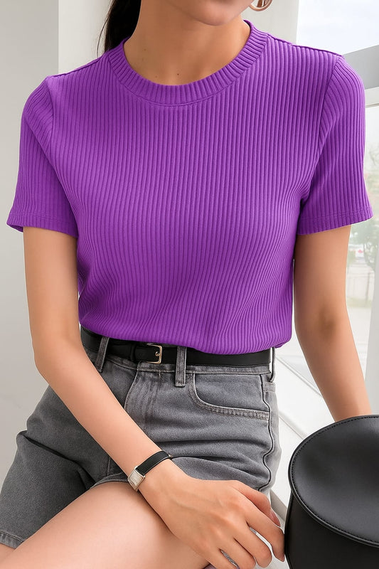 Ladies Rib T-Shirt Purple