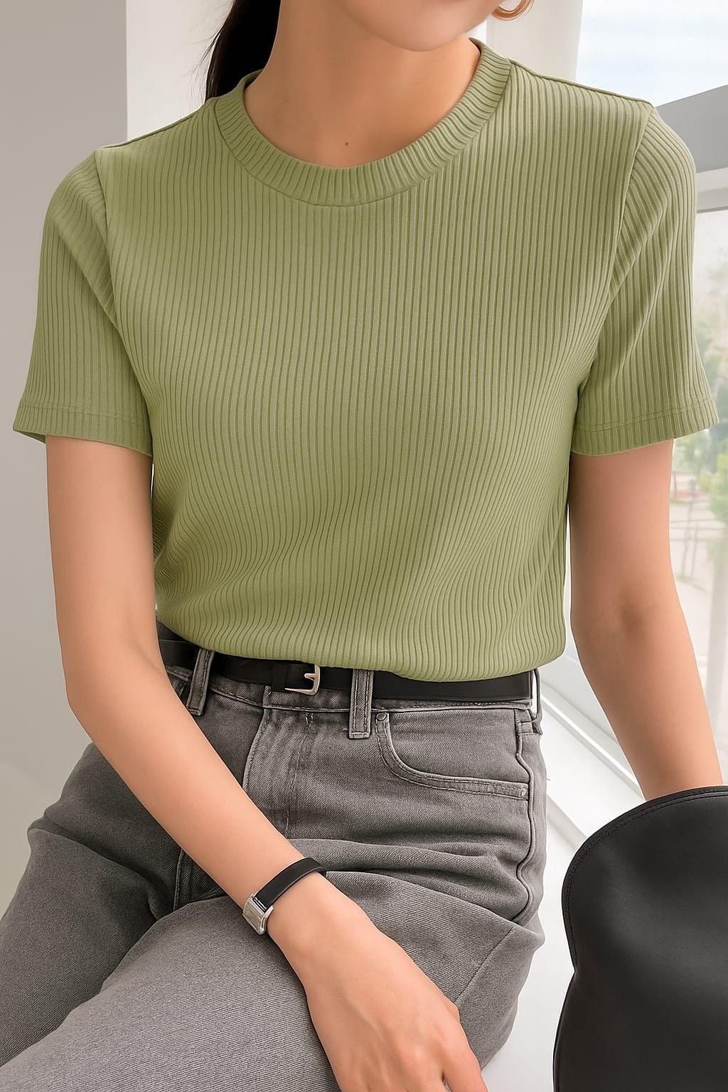 Ladies Rib T-Shirt Sage