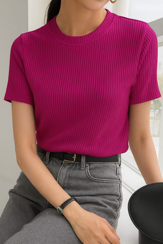 Ladies Rib T-Shirt Pink