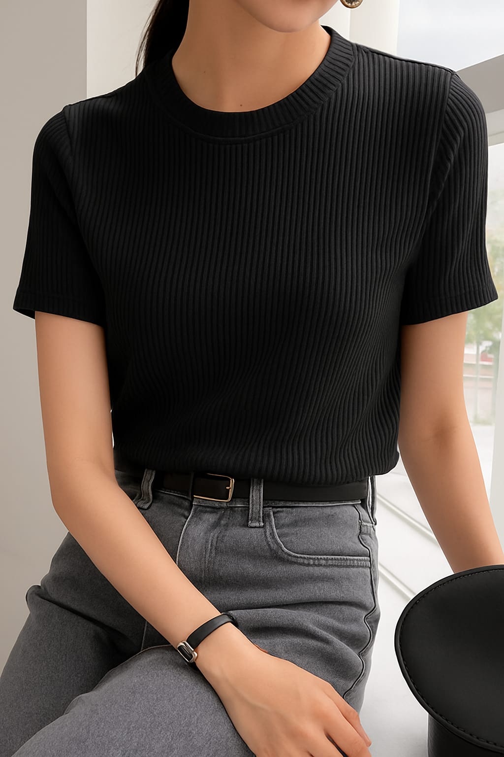 Ladies Rib T-Shirt Black