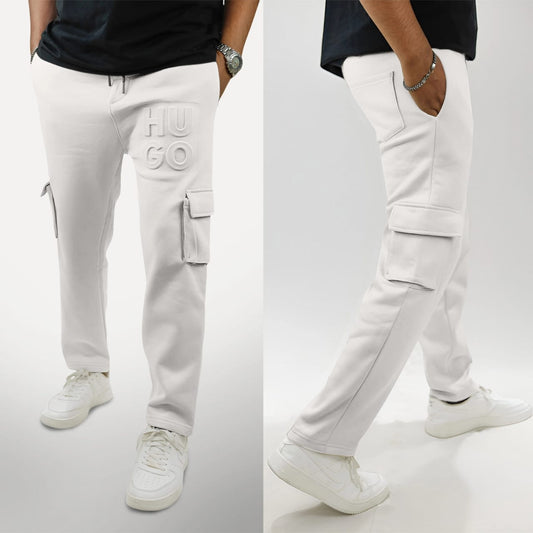 Premium Terry Cotton (fleece) Cargo Pant (Emboss) White