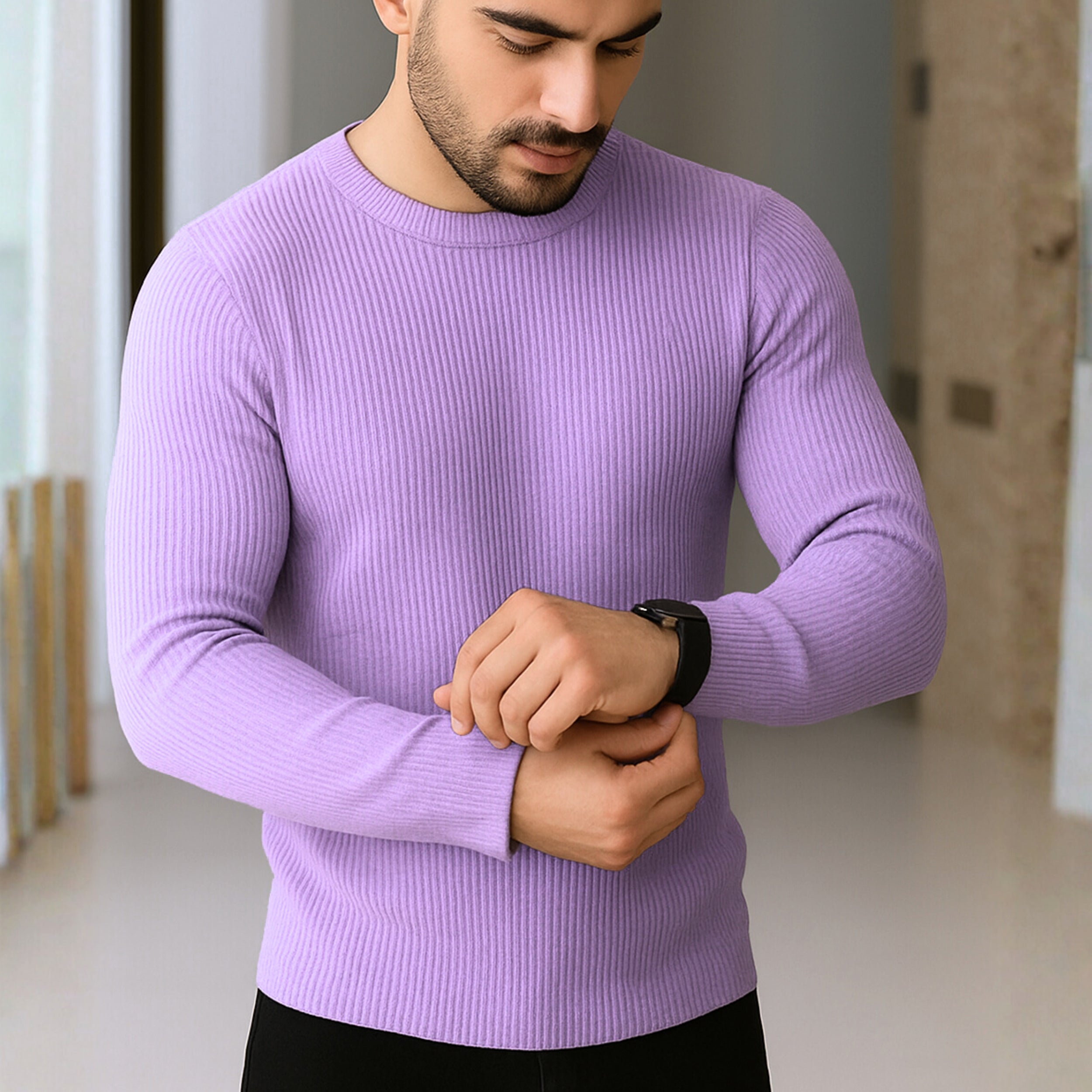 Premium Full Sleeve Rib T-Shirt Lavender