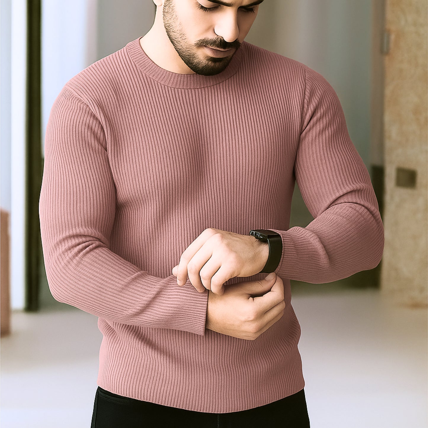 Premium Full Sleeve Rib T-Shirt Magenta