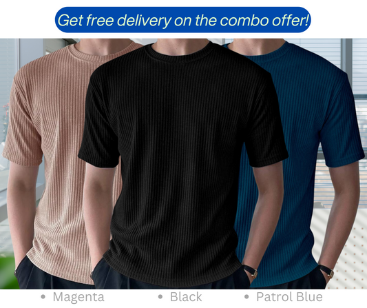 Rib T-Shirt Combo (Black, Patrol Blue, Magenta)