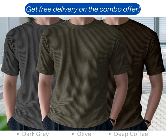 Rib T-Shirt Combo (Olive, Deep Coffee, Dark Grey)