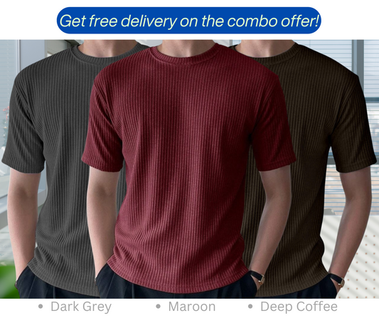 Rib T-Shirt Combo (Maroon, Deep Coffee, Dark Grey)