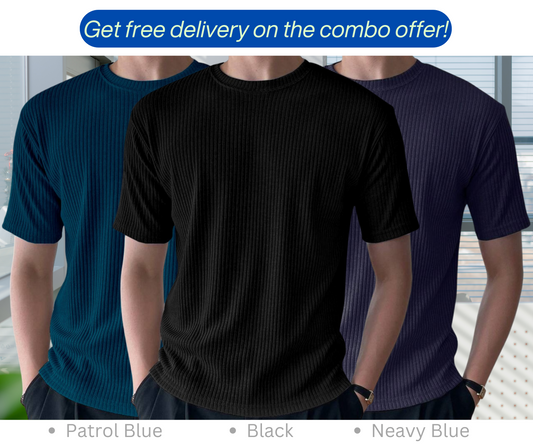 Rib T-Shirt Combo (Black, Neavy Blue, Patrol Blue)