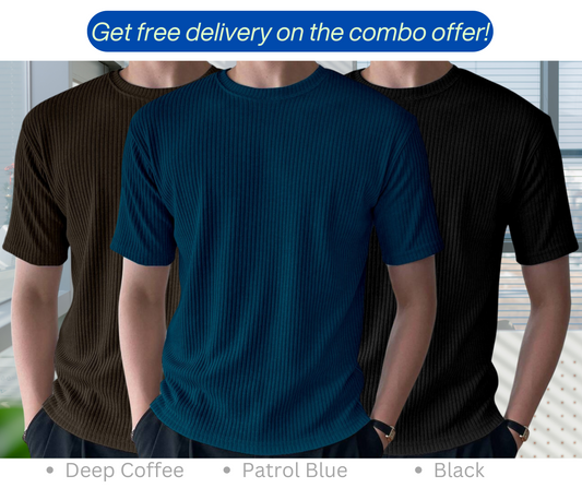 Rib T-Shirt Combo (Patrol Blue, Black, Deep Coffee)