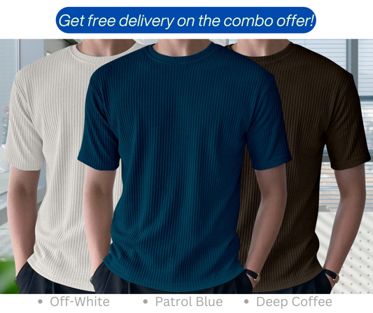 Rib T-Shirt Combo (Patrol Blue, Deep Coffee, Off-White)