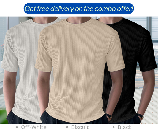 Rib T-Shirt Combo (Biscuit, Black, Off-White)