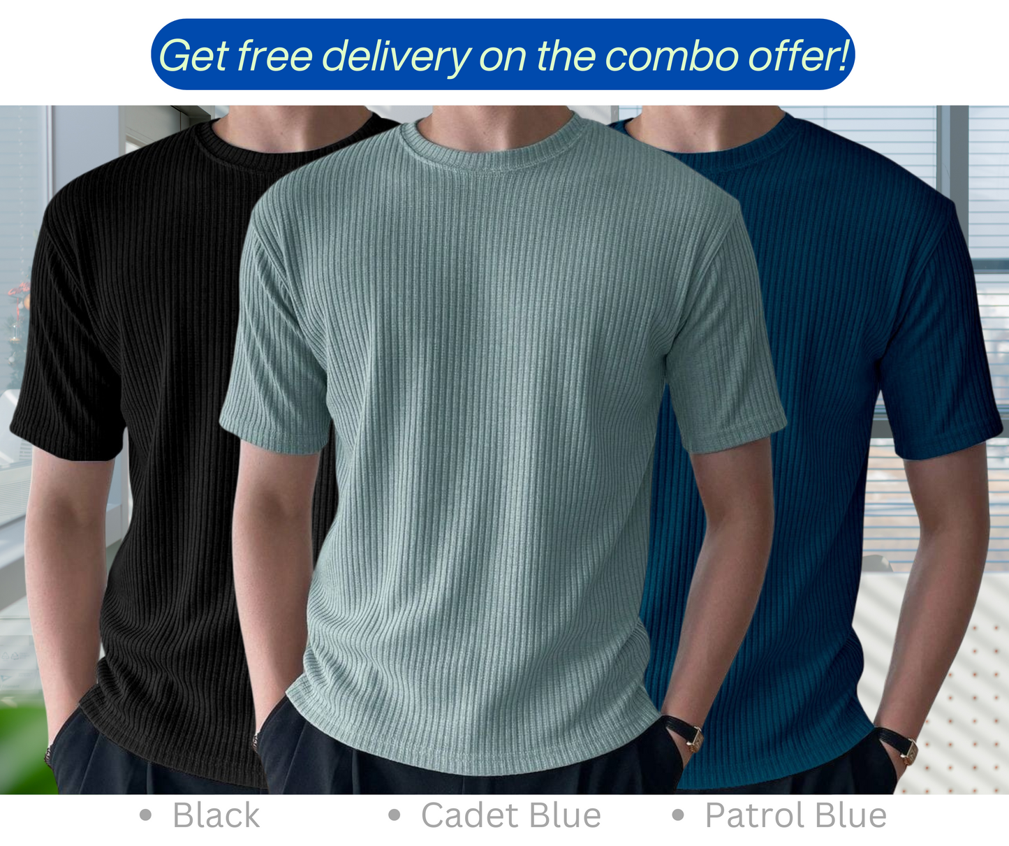 Rib T-Shirt Combo (Cadet Blue, Patrol Blue, Black)