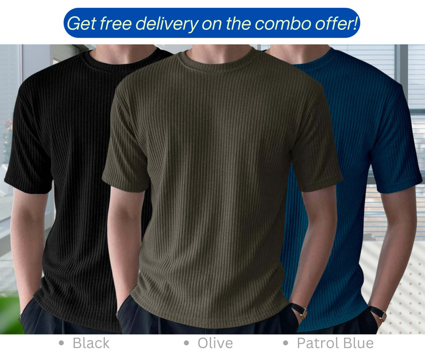 Rib T-Shirt Combo (Olive, Patrol Blue, Black)