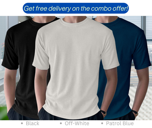 Rib T-Shirt Combo (Off-White, Patrol Blue, Black)