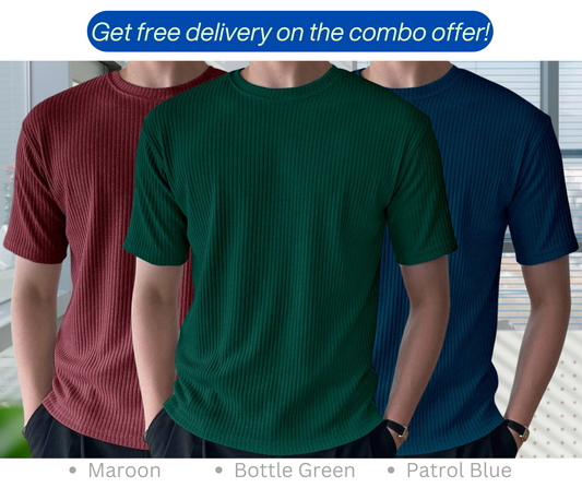 Rib T-Shirt Combo (Bottle Green, Patrol Blue, Maroon)