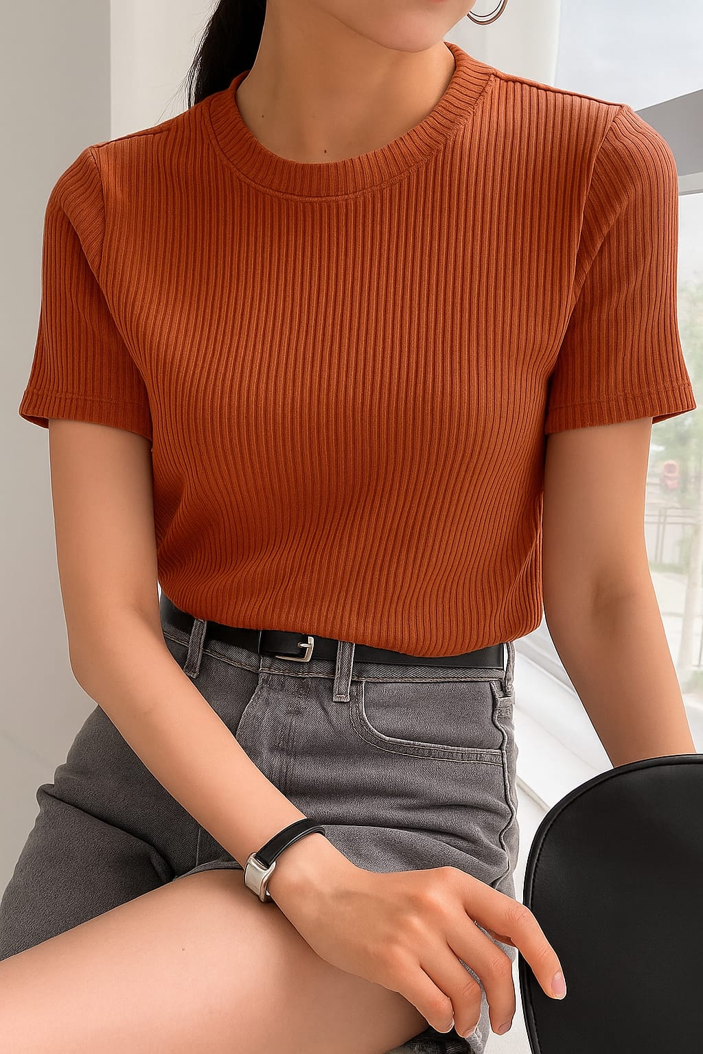 Ladies Rib T-Shirt Rust