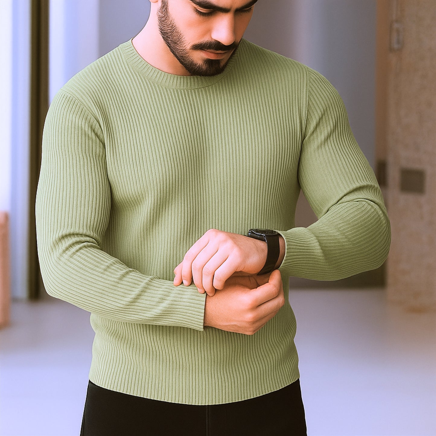 Premium Full Sleeve Rib T-Shirt Sage