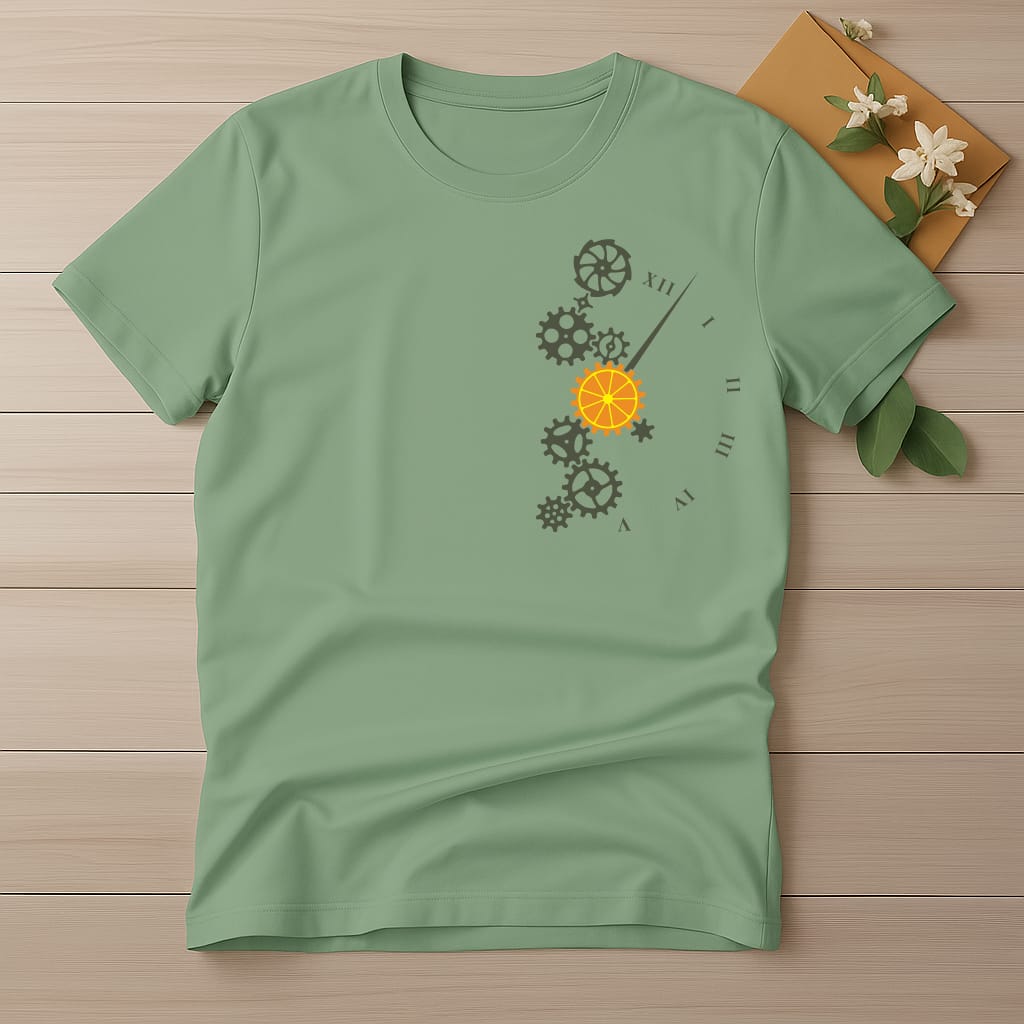 Half Sleeve t-shirt print Orange Clock
