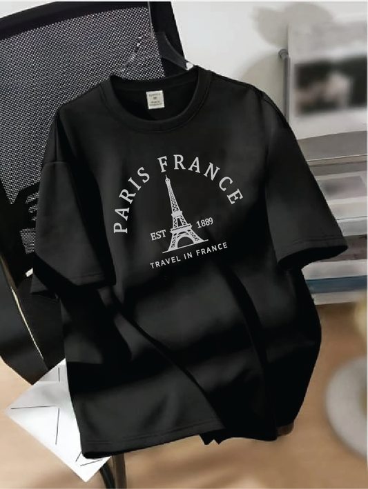 Drop Shoulder T-shirt Print PARIS FRANCE